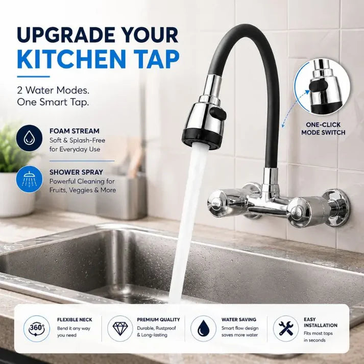 360° Flexible Faucet Neck with Dual Spray Modes