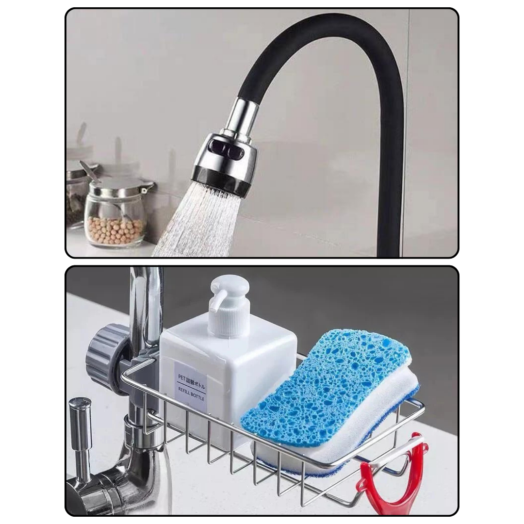Bundle of 2 - 360° Flexible Faucet Neck & Stainless Steel Organizer Rack