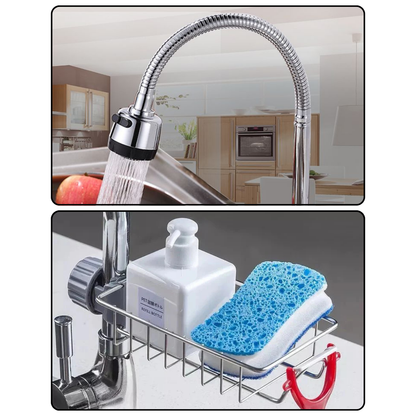 Bundle of 2 - 360° Flexible Faucet Neck & Stainless Steel Organizer Rack