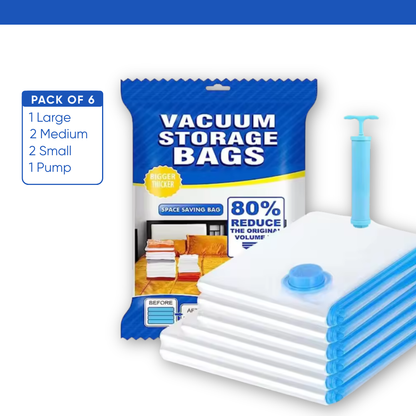 6 Piece Vacuum Storage Bag Set with Hand Pump